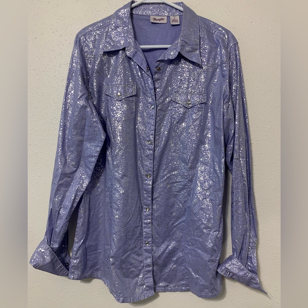Ladies Wrangler Silver Glitter Purple Western Shirt